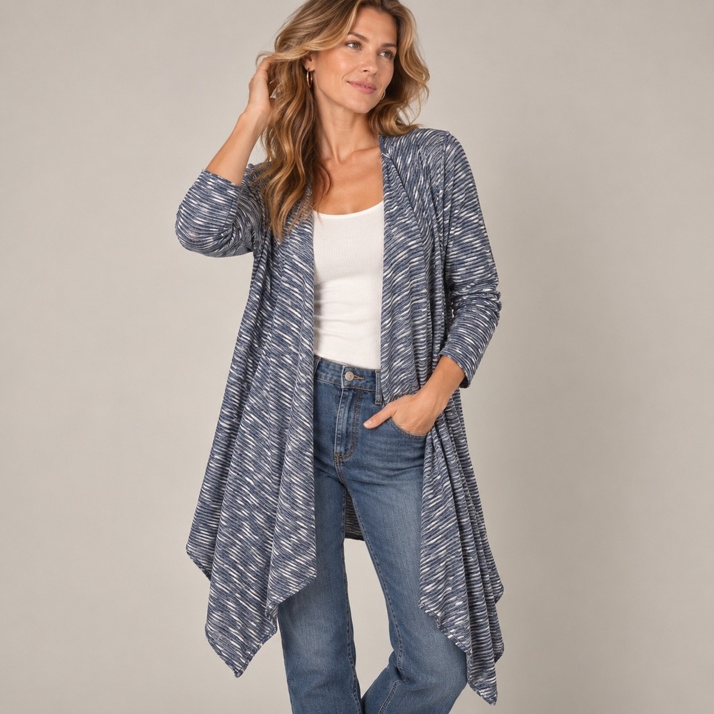 R2D Apparel Cardigan Women M Navy Spa Sharkbite Hem Boho Layering Y2K USA Made